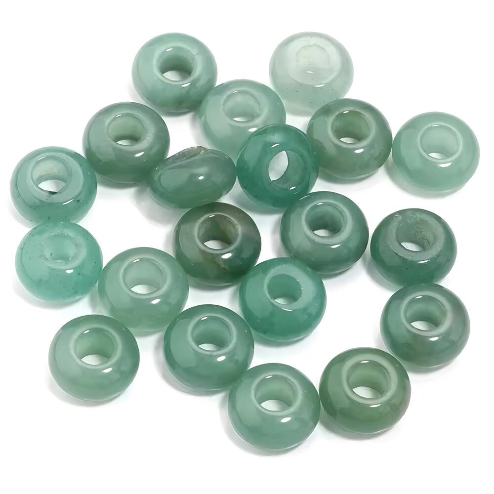 9184 20pcs Natural Large Hole Gemstone Beads for Jewelry Making, Green